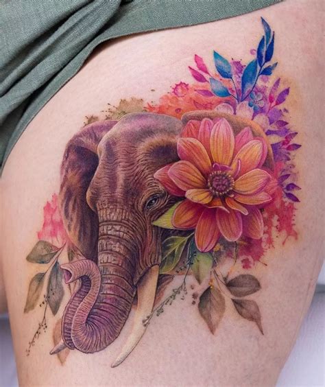 feminine elephant tattoos|elephant thigh tattoo images.